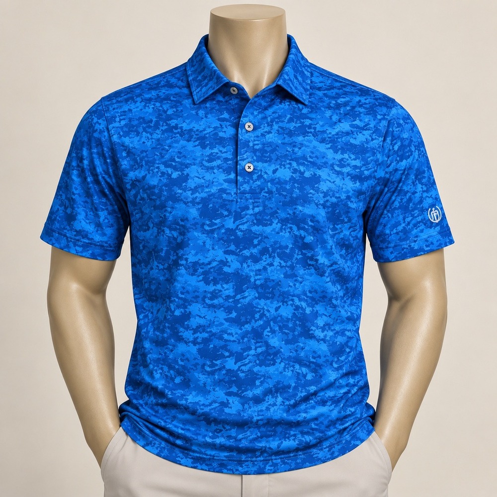 FootJoy Mens 2XL Blue Digital Camo Performance Golf Polo Shirt Short Sleeve